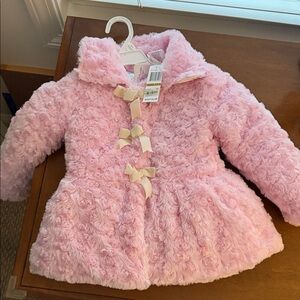 Adorable Pink Faux Fur Coat with Bows